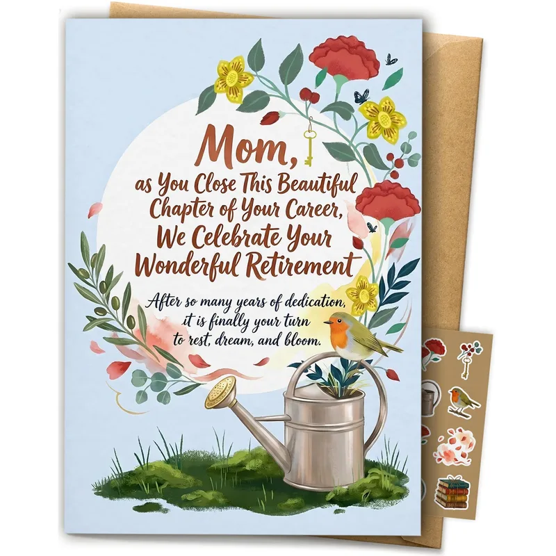 Retired Mom Card: A Floral Robin Retirement Greeting