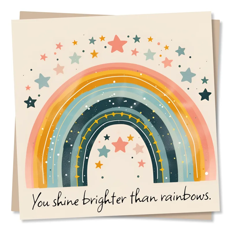 Rainbow Encouragement Card: You Shine Brighter Than Rainbows
