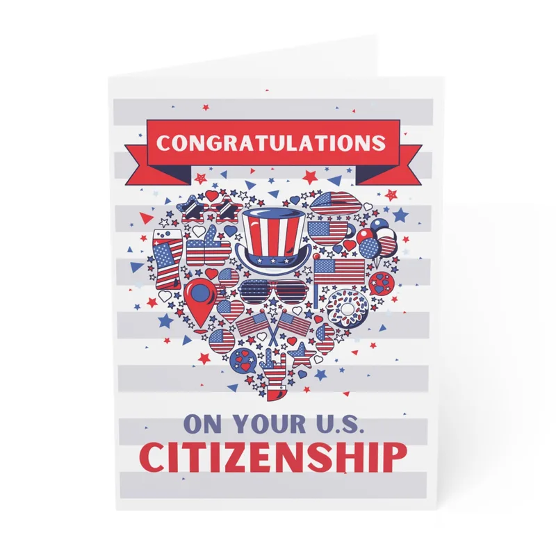 US Citizen Congrats Card: Red, White and Blue Heart