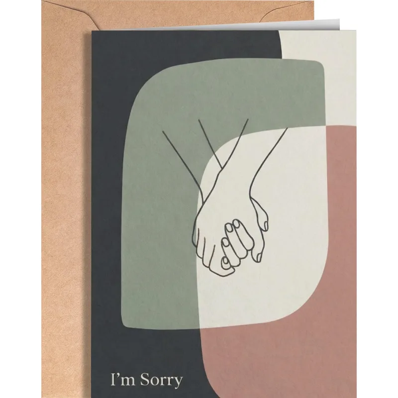 Sorry Hand Holding Card – Line art hands holding with the words I’m Sorry – Greeting Card in black