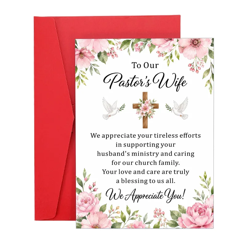 Pastor's Wife Appreciation Card with Pink Florals and a Cross