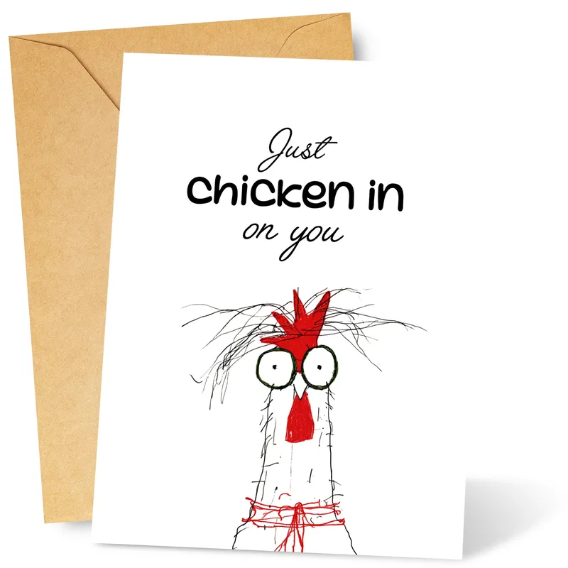 Chicken Humor Card: a quirky sketched hen with a playful pun