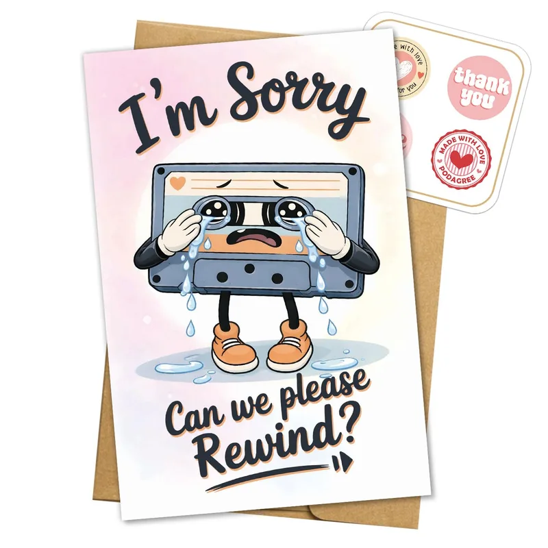 Crying Cassette Apology Card: Can We Please Rewind?