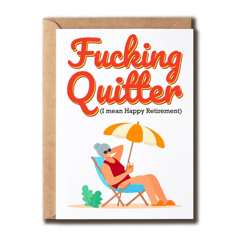 Retired Woman Beach Chair Card a playful retirement greeting