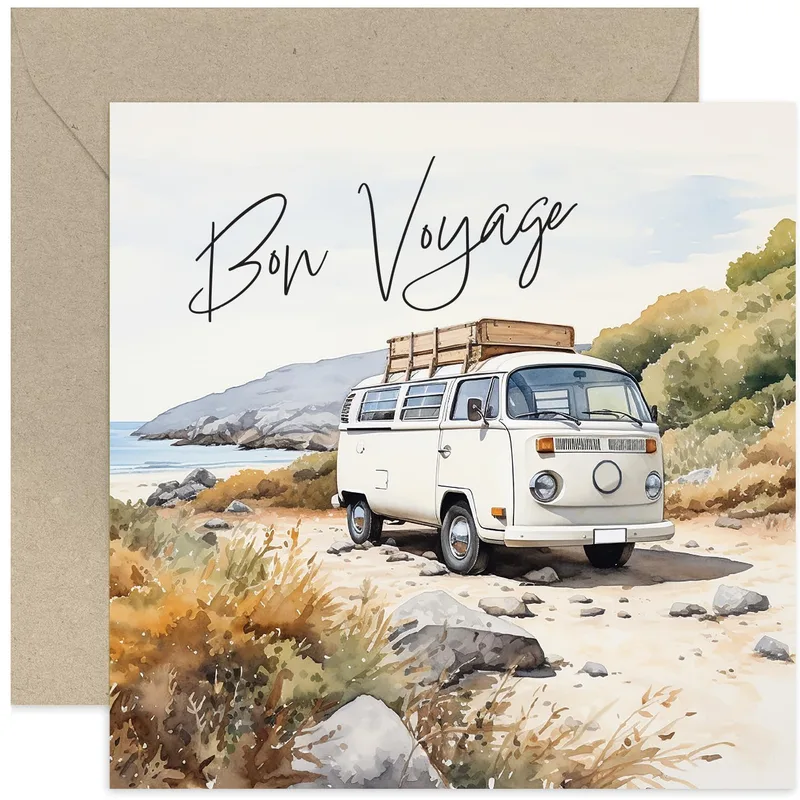 Vintage Camper Van Card: a Bon Voyage for Your Next Chapter
