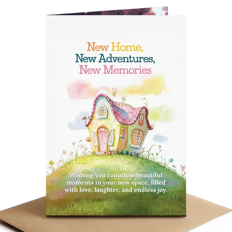 Pastel Watercolor Cottage Card for a New Home Celebration