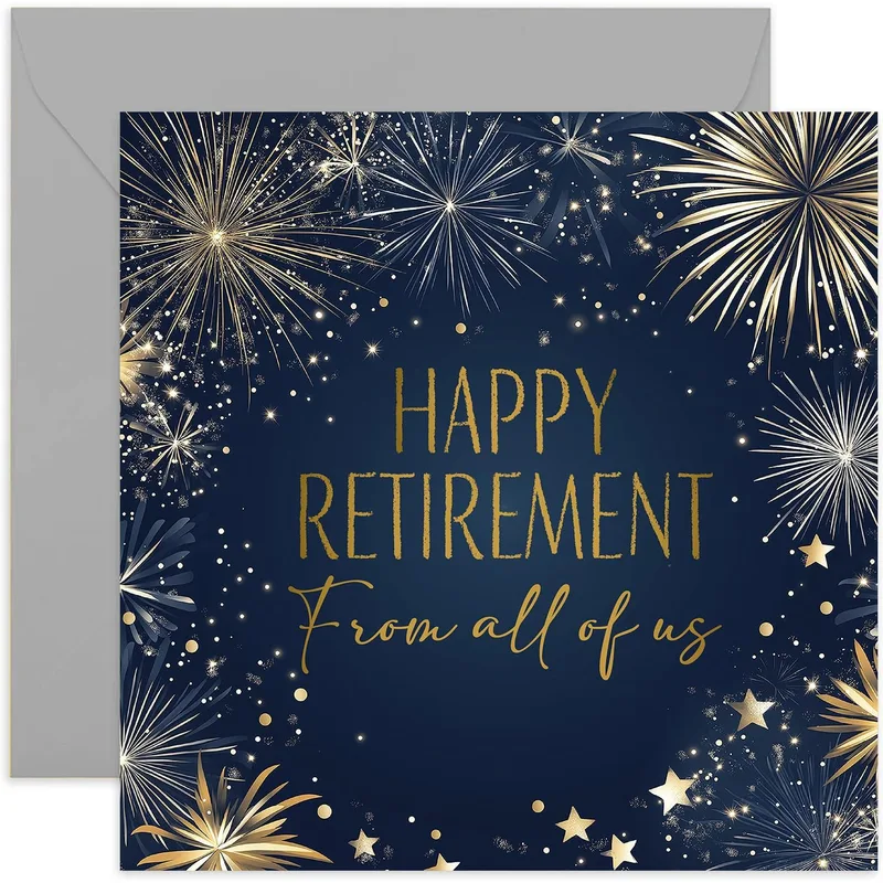 Happy Retirement from All Card: Gold Fireworks on Navy