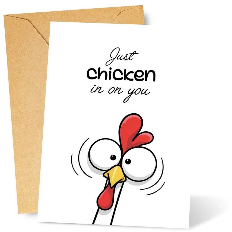 Thinking of You Chicken Card with a Wide-Eyed Hen