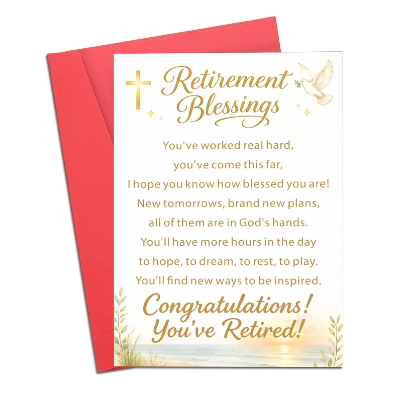 Retired Congratulations Card with a Gold Cross and Dove