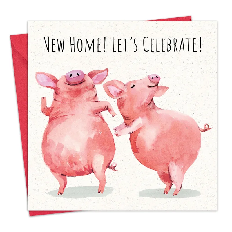 Housewarming Celebration Card with Dancing Pigs