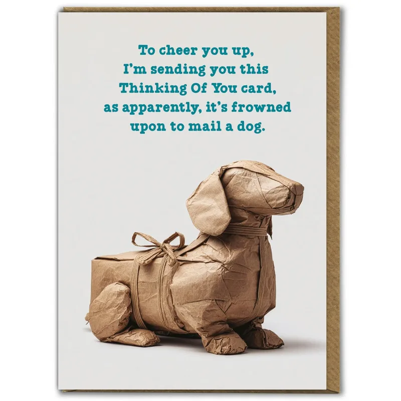Mailed Dog Card: A Thinking Of You Joke Wrapped in Kraft Paper