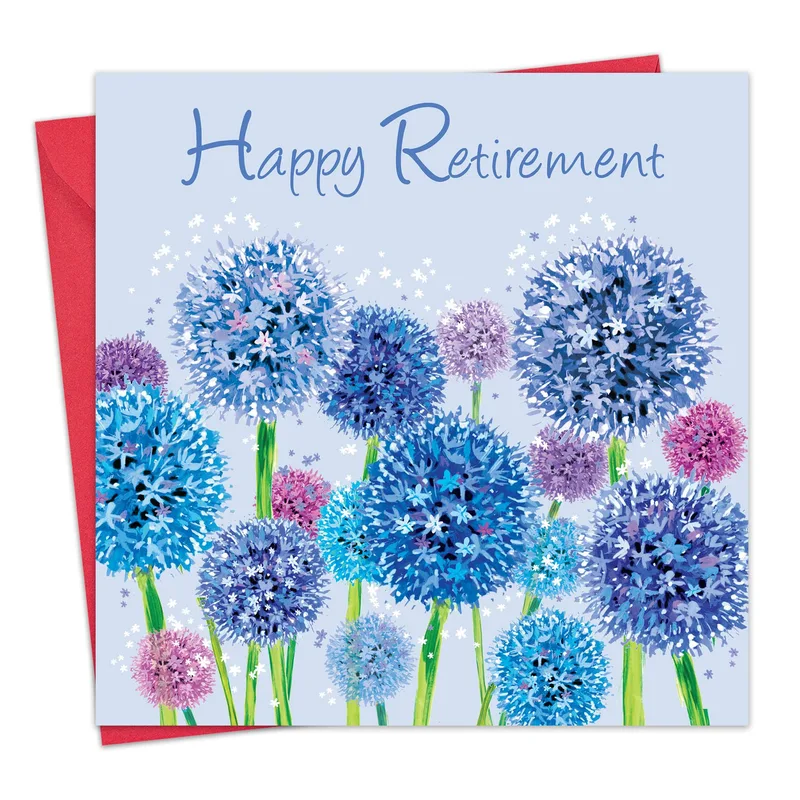 Blue Flowers Card: Happy Retirement Greeting Card with Alliums