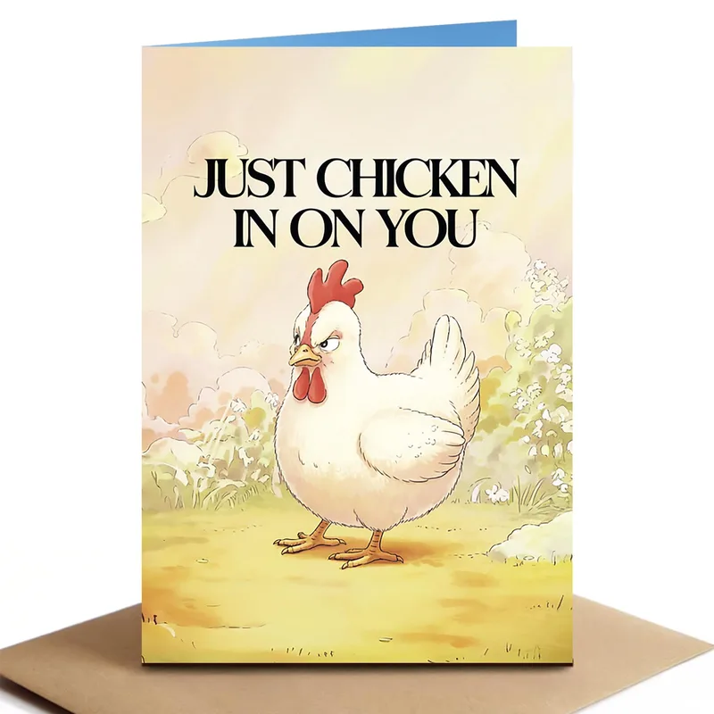 Angry Chicken Card: a grumpy hen with a playful line