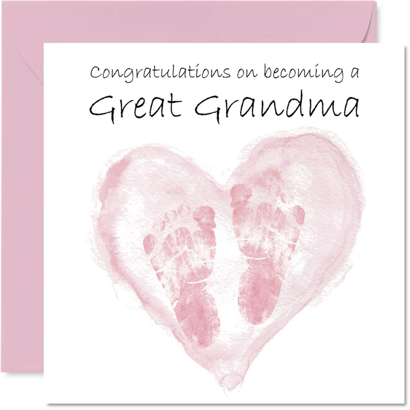 New Great Grandma Card Celebrating New Baby Girl with Pink Footprints