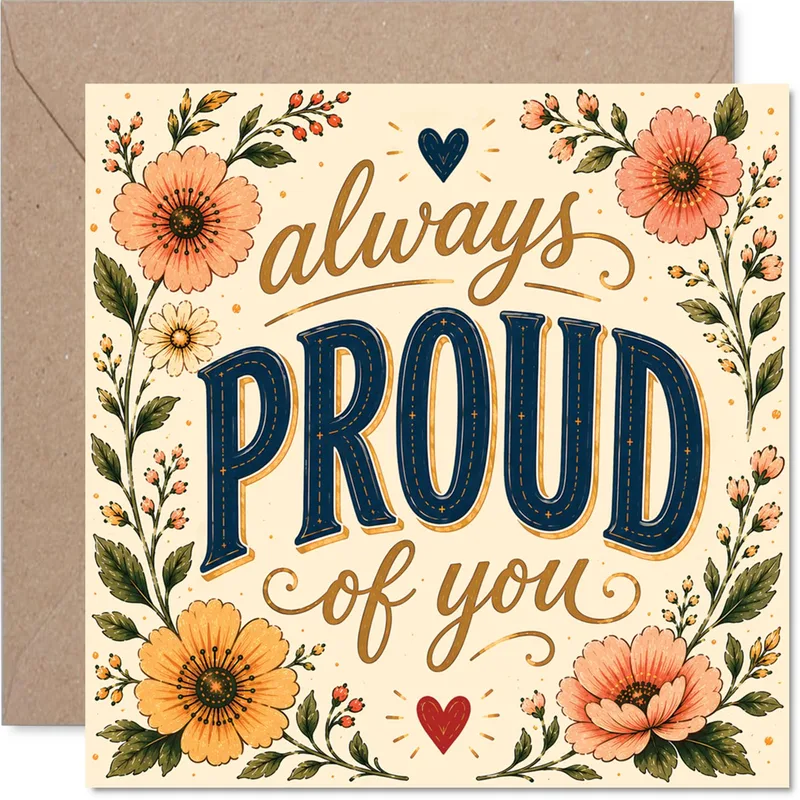 Floral Navy Typography Card – Greeting Card in natural