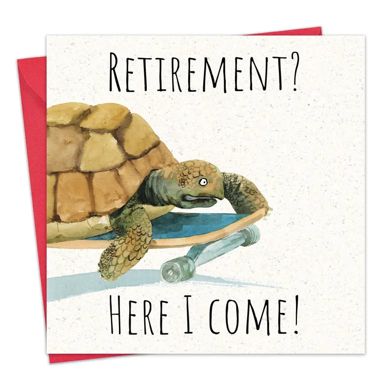 Retirement Turtle Card: Watercolor Tortoise on Skateboard