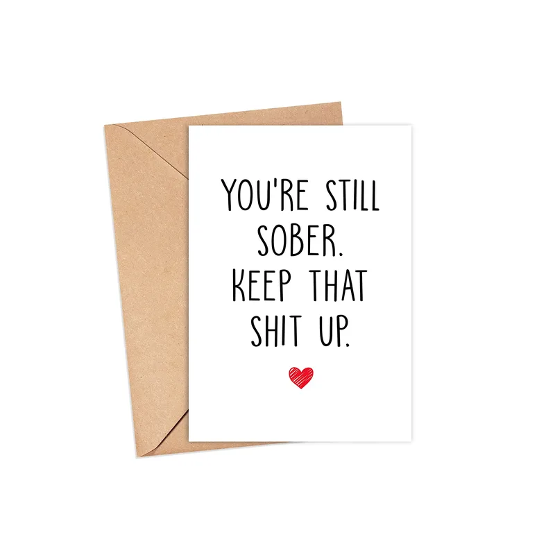 Handwritten Red Heart Sobriety Card Celebrates Staying Clear