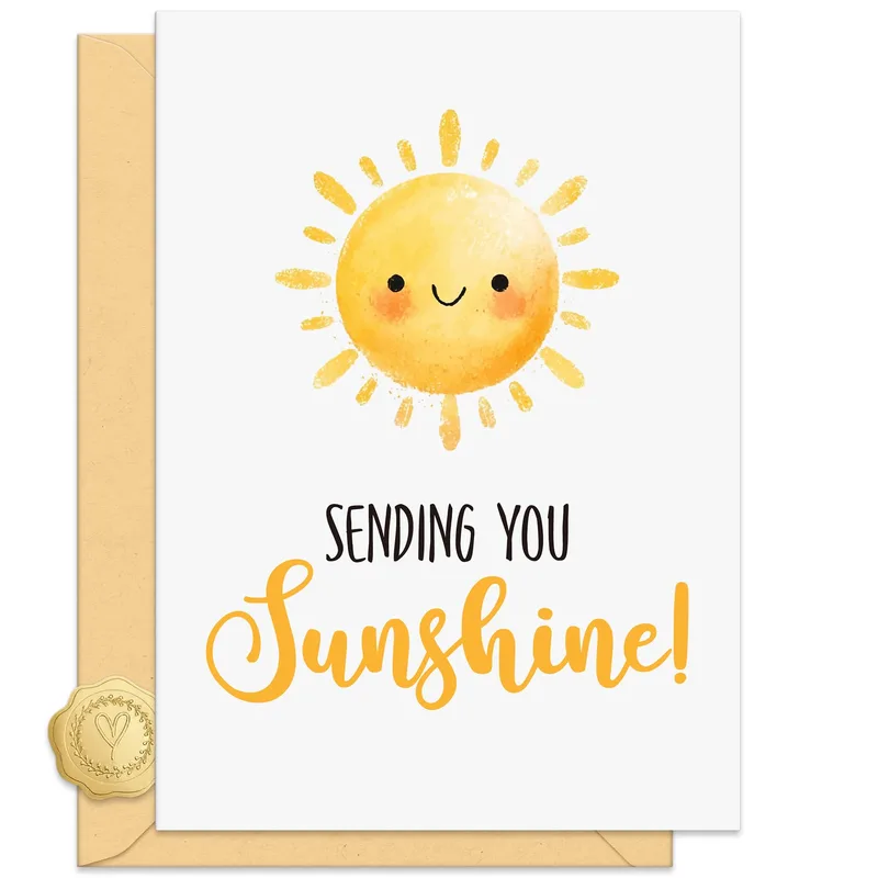 Smiling Yellow Sun Thinking of You Card Sending You Sunshine Greeting