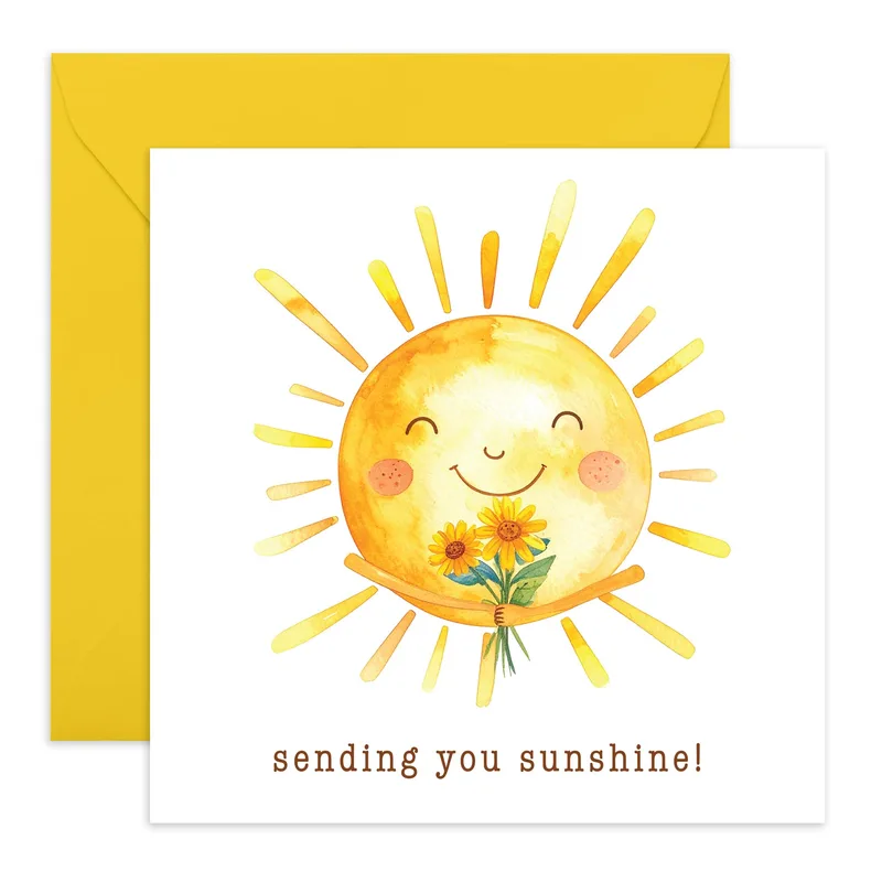 Smiling Yellow Sun Watercolor Card Sending You Sunshine