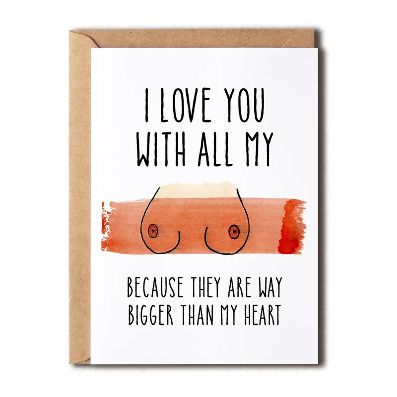 Orange Boobs Love Card: A Cheeky Watercolor Greeting Card for Her