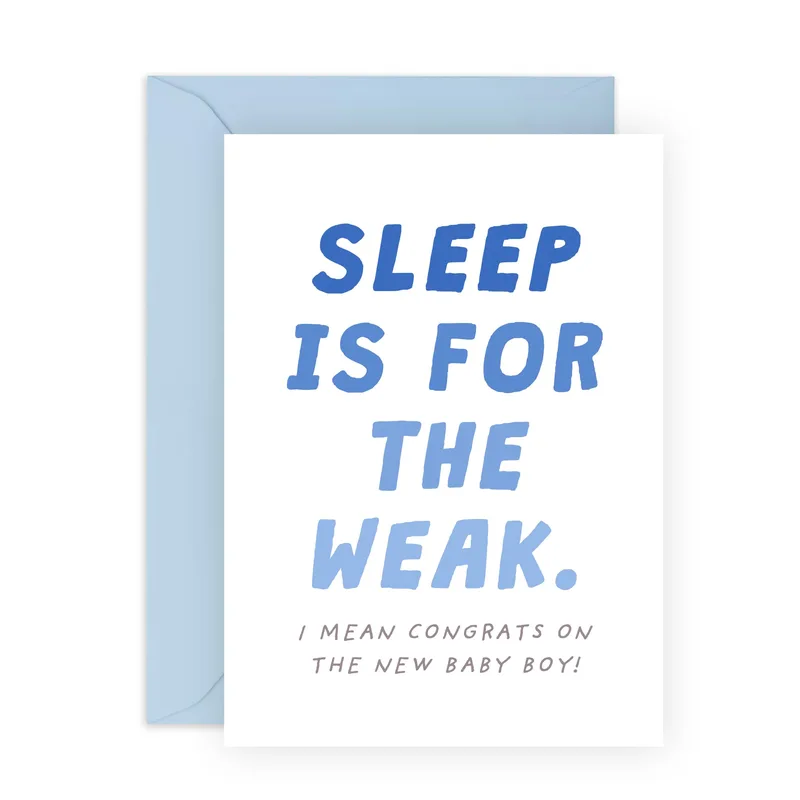 Blue Bold Typography New Baby Card for Sleep Deprived Parents