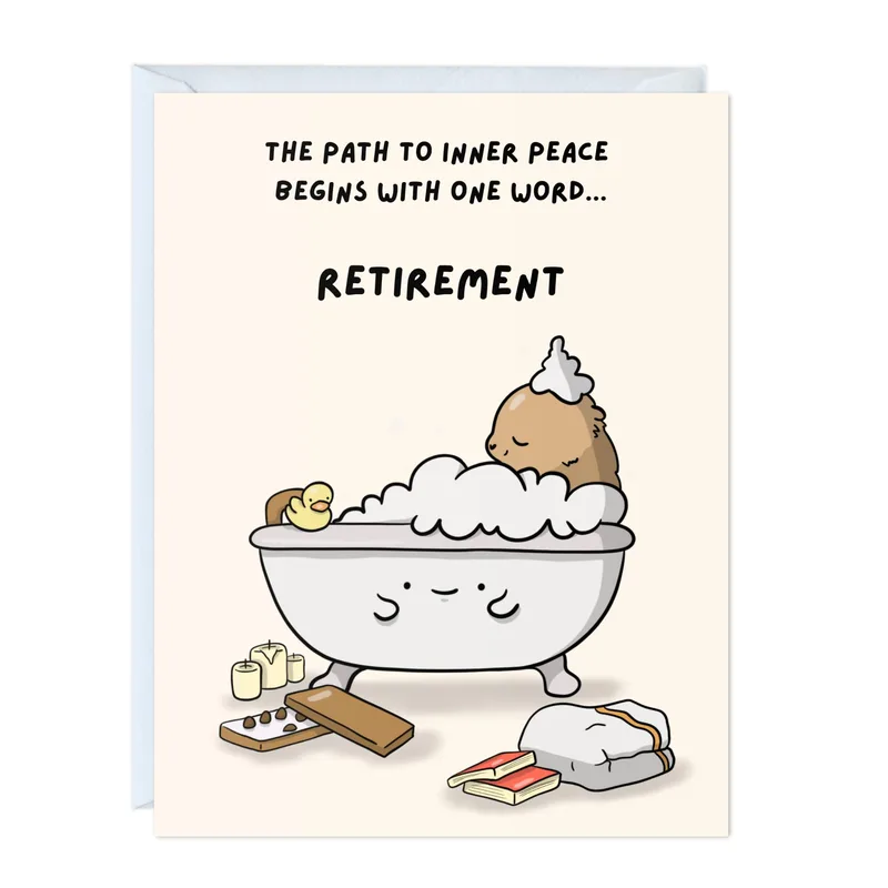 Cream Bear Bath Retirement Card for Inner Peace Seekers