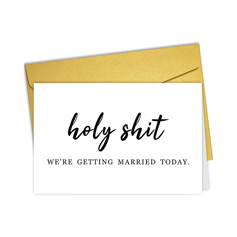 Minimal White Card Wedding Card featuring a funny script quote