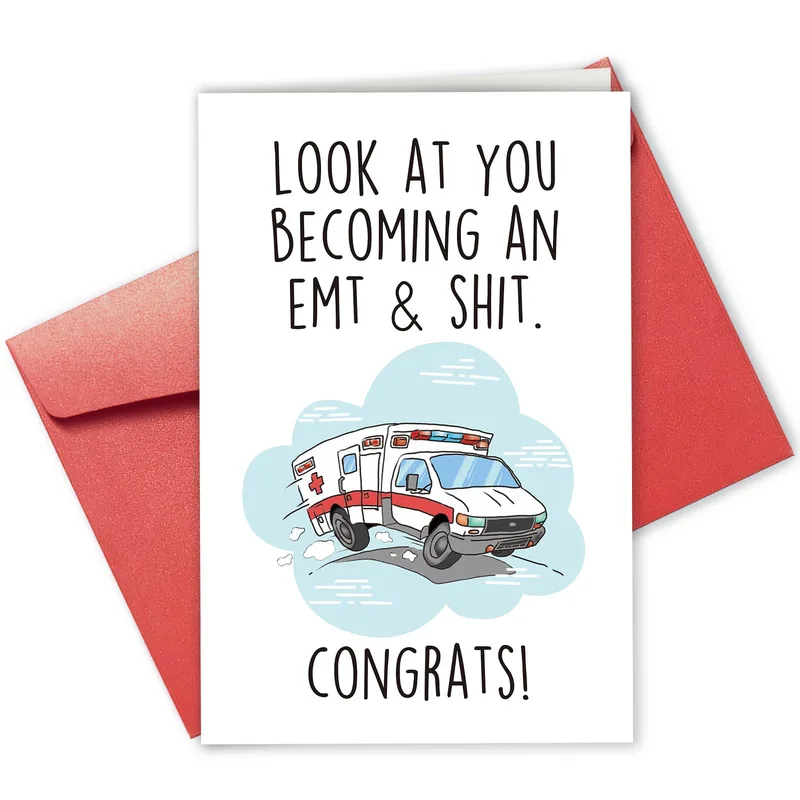Ambulance Cloud Congratulations Card for New EMT Graduates