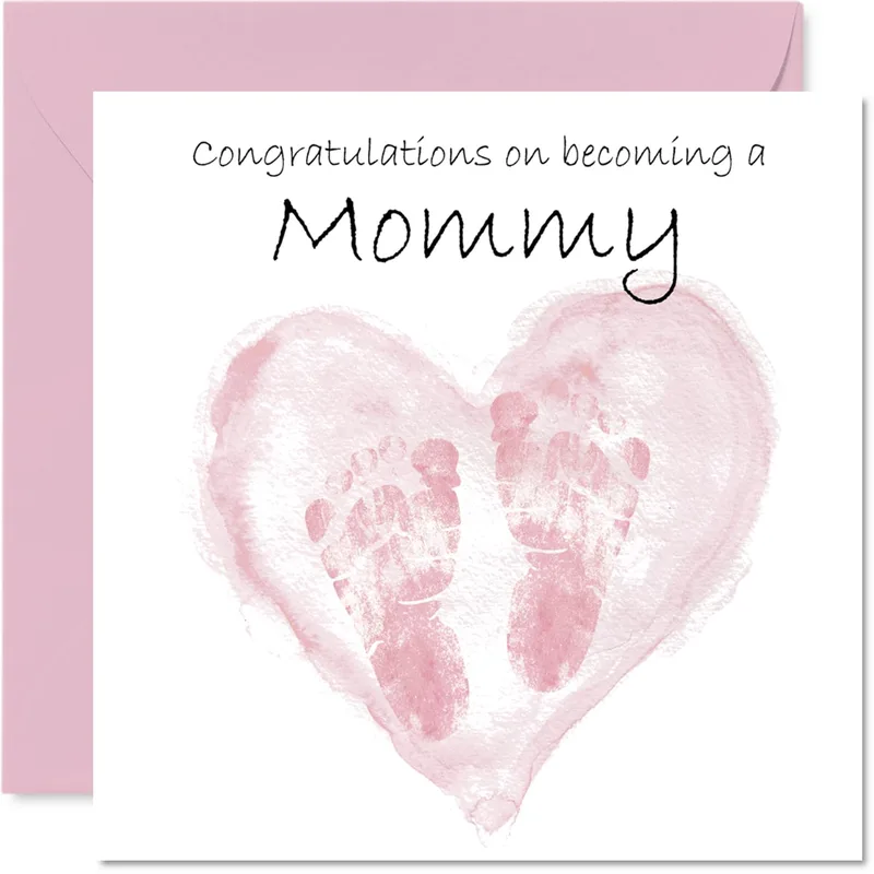 Pink Footprint Heart New Baby Card Celebrating New Motherhood