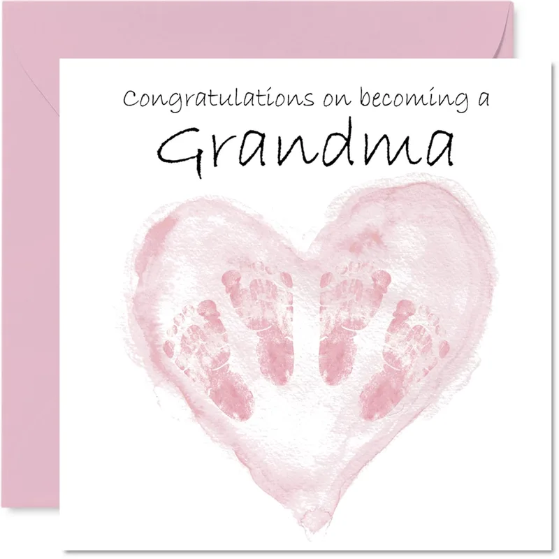 Pink Footprint Heart Card Celebrates New Grandma Status