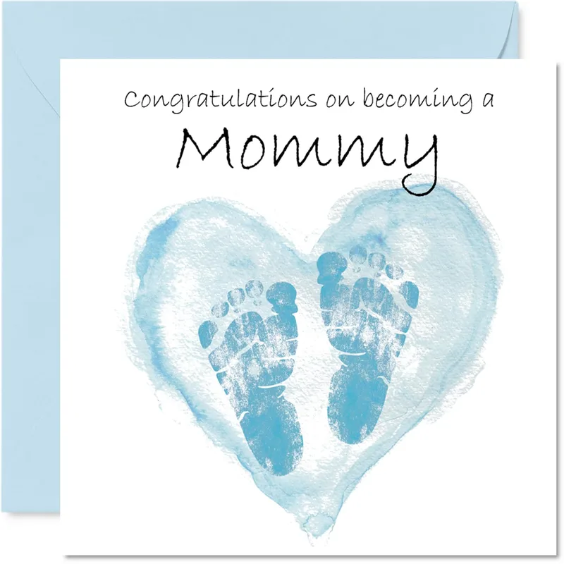 Blue Footprint Heart New Baby Card Celebrating New Motherhood