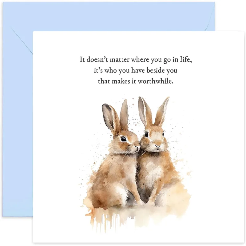 Two Rabbits Love Card: Watercolor Hares Celebrating Partnership