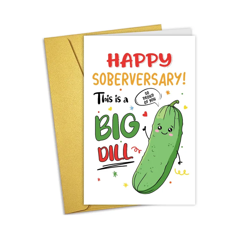 Pickle Character Colorful Sobriety Card Celebrates