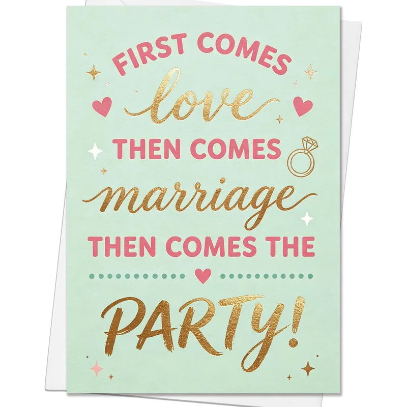 Gold Script Party Engagement Card Celebrating Love and Celebration