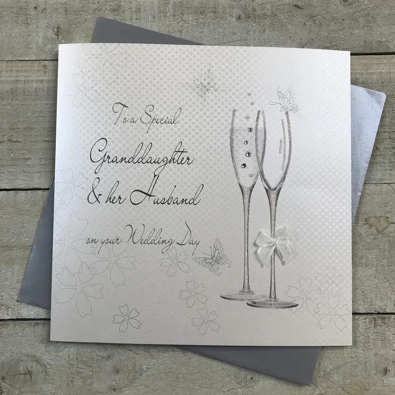 Champagne Flutes Sketch Wedding Card for Granddaughter and Her Husband