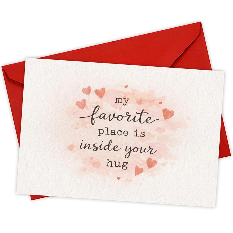 Pink Hearts Love Card: My Favorite Place Is Inside Your Hug