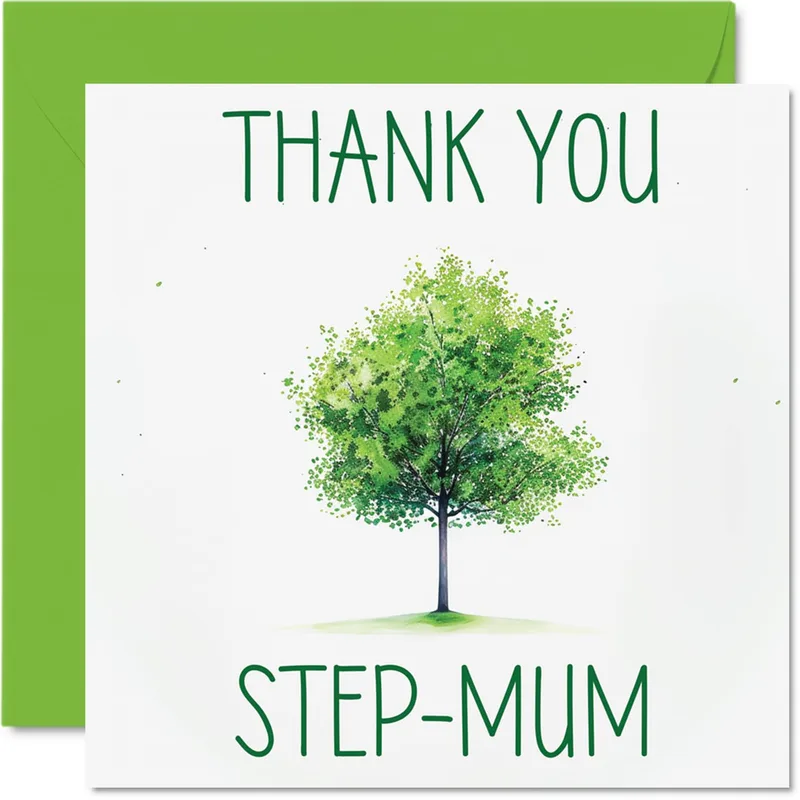 Green Tree Watercolor Card for Step-Mum Appreciation