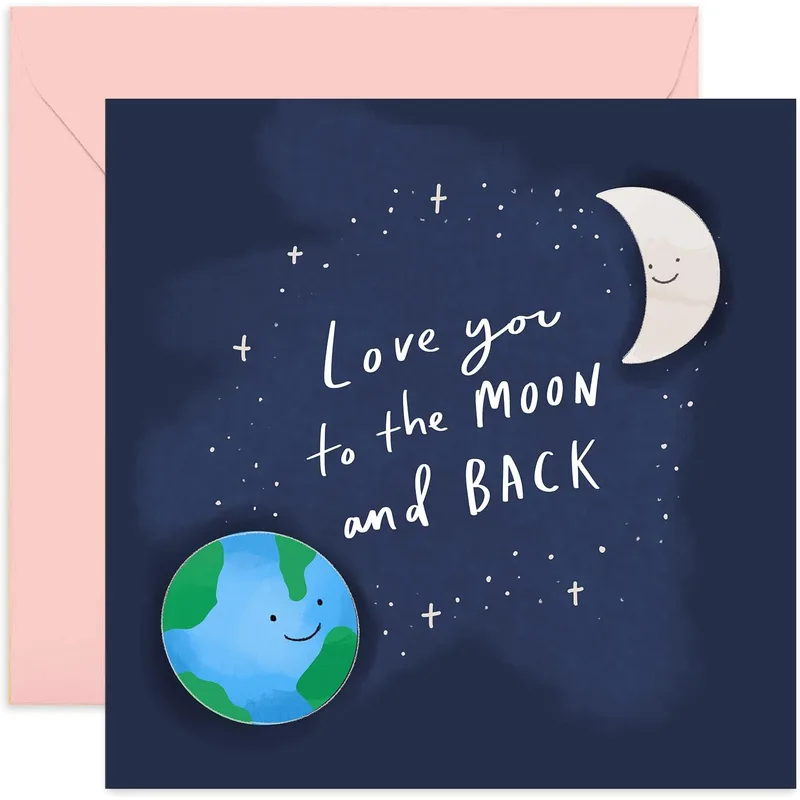 Moon Earth Night Love Card: Smiling Celestial Romance Greeting