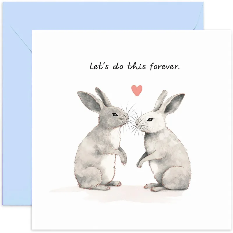 Grey Rabbits Hearts Love Card: A Watercolor Bunny Wedding Anniversary