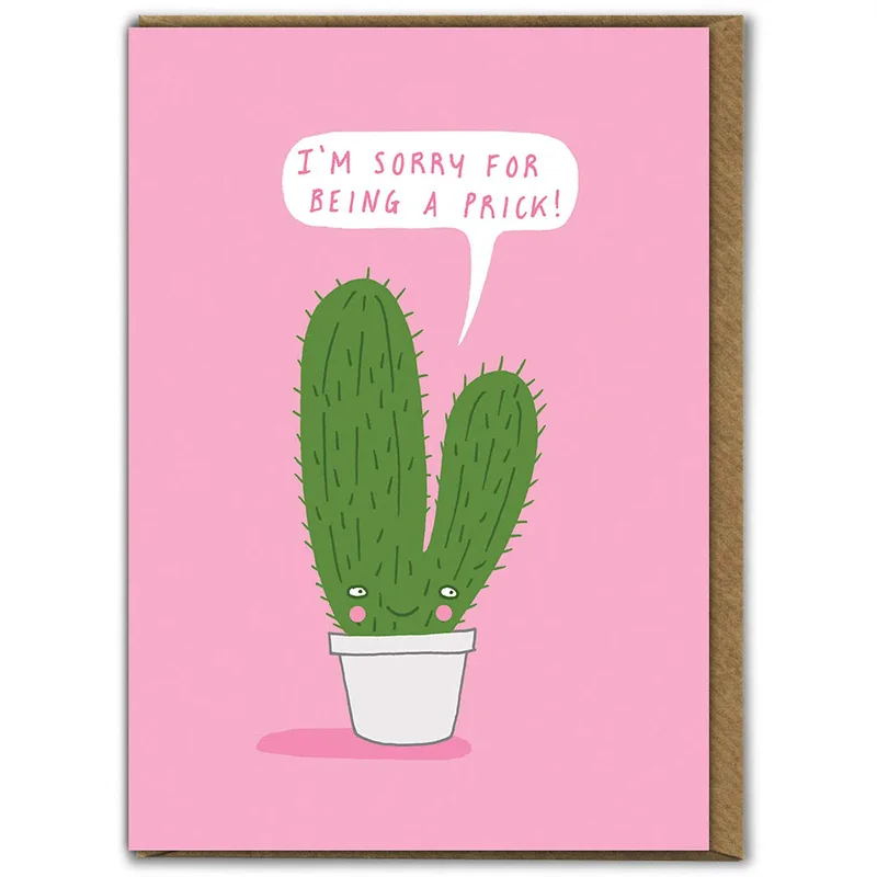Green Cactus Pot Card: Apologizing with a Prickly Plant