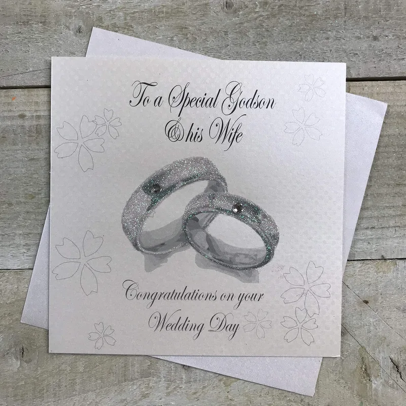 Silver Wedding Rings Gray Card for a Special Godson and His Wife