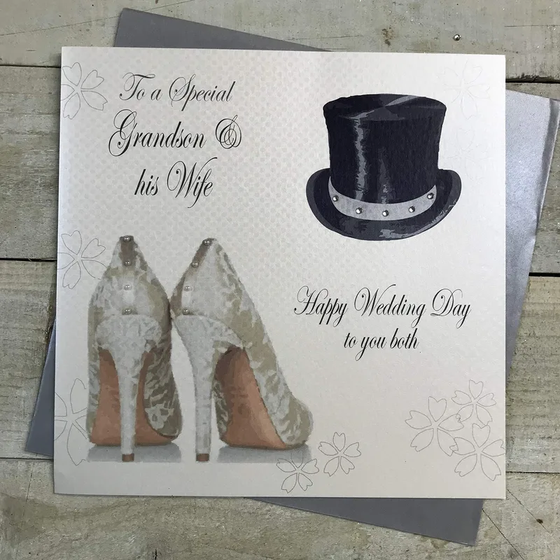 Hat Heels Gray Wedding Card for Grandson and His New Bride