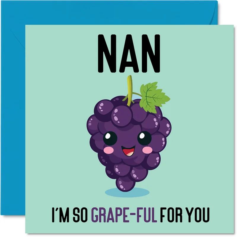 Grape Character Teal Thank You Card for a Fun Grandmother Tribute