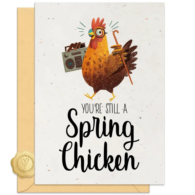 Chicken with Cane Boombox Card: You're Still a Spring Chicken