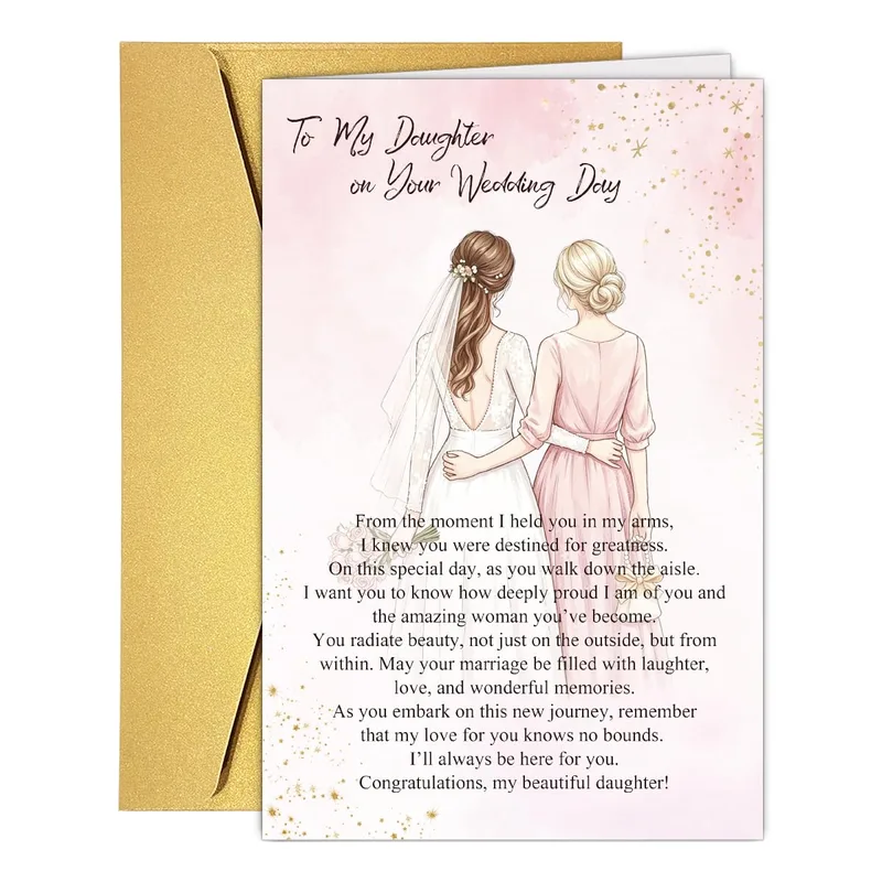 Pink Bride Wedding Card: A Mother’s Heartfelt Message for Her Daughter