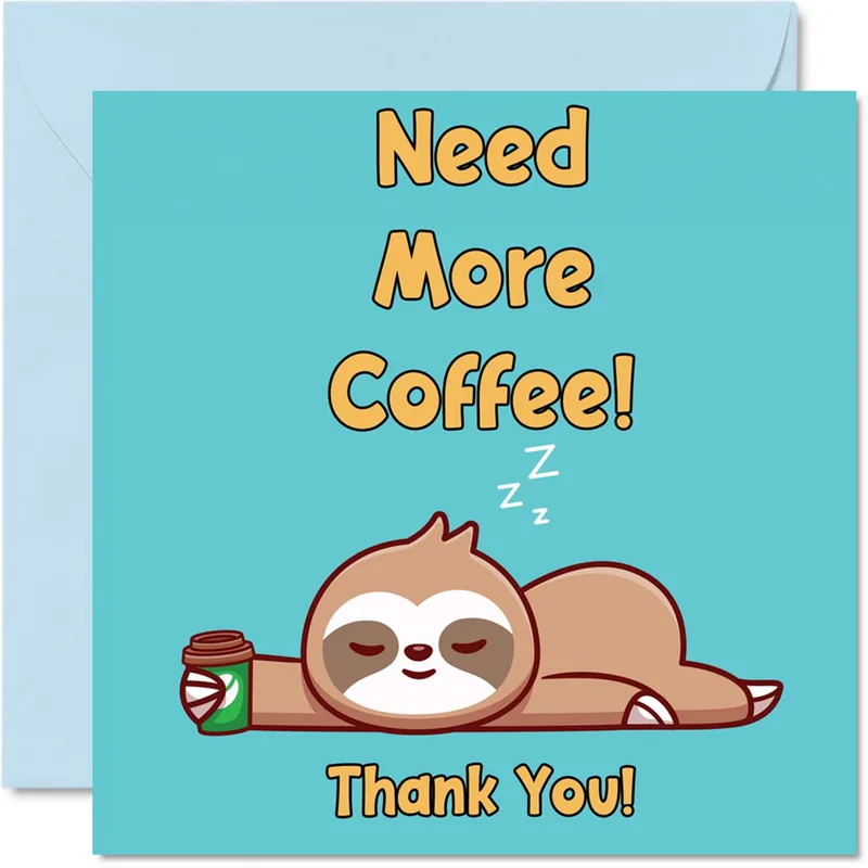 Sloth Coffee Teal Thank You Card for Coffee Lovers