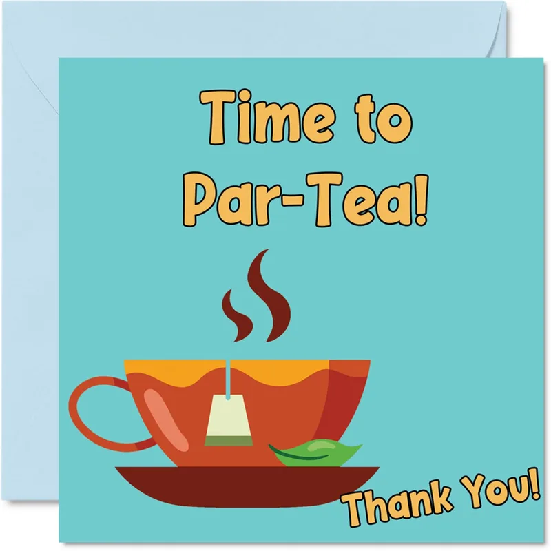 Teacup Teal Background Thank You Card: A Fun Tea Pun for Retirement