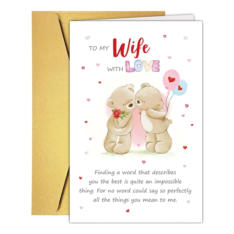 Bears Holding Balloons Love Card for a Romantic Wedding Anniversary