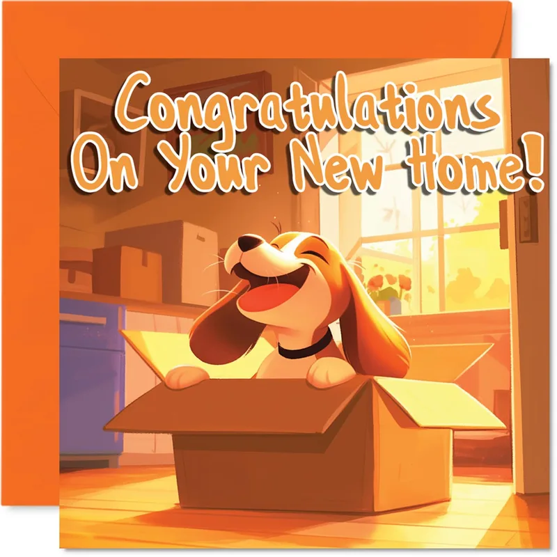 Beagle Moving Box New Home Card Celebrates a Happy Move