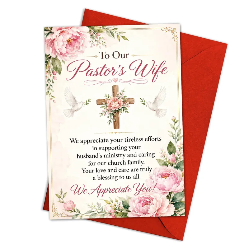 Roses Cross Doves Thank You Card for Church Leaders